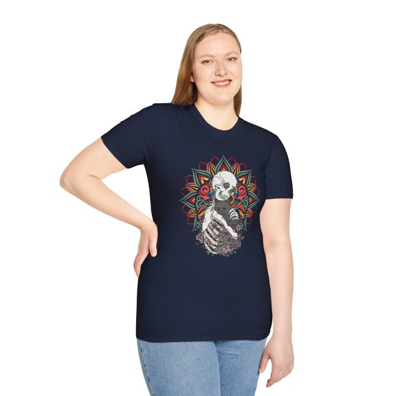 Cat And Skeleton, Gildan Unisex Softstyle T-Shirt, Graphic Tee, S-3XL