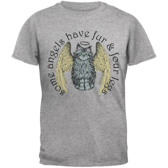 Cat Angel Heather Grey Adult T-Shirt - Small