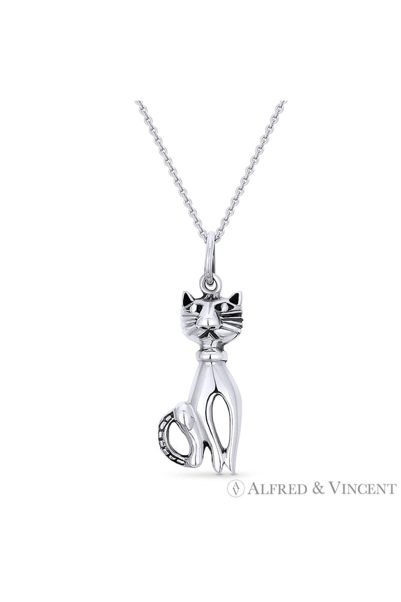 Cat Animal Charm Pendant in .925 Sterling Silver