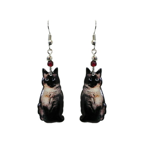 Cat Animal Graphic Dangle Earrings - Womens Fashion Handmade Jewelry Pet Lover Accessories