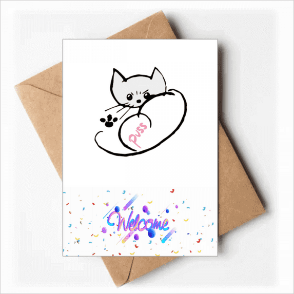 Cat Animal Map Art Deco Fashion Welcome Back Greeting Cards Envelopes Blank