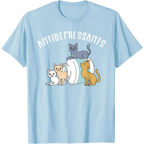 Cat Antidepressant Funny Cat Unisex T-Shirt for Men Women Kids Toddler,Light Blue Color,Size YXL