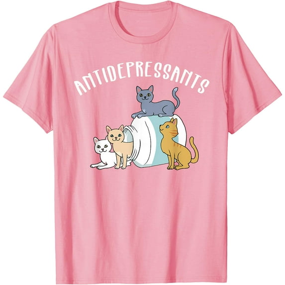 Cat Antidepressant Funny Cat Unisex T-Shirt for Men Women Kids Toddler,Light Pink Color,Size YL