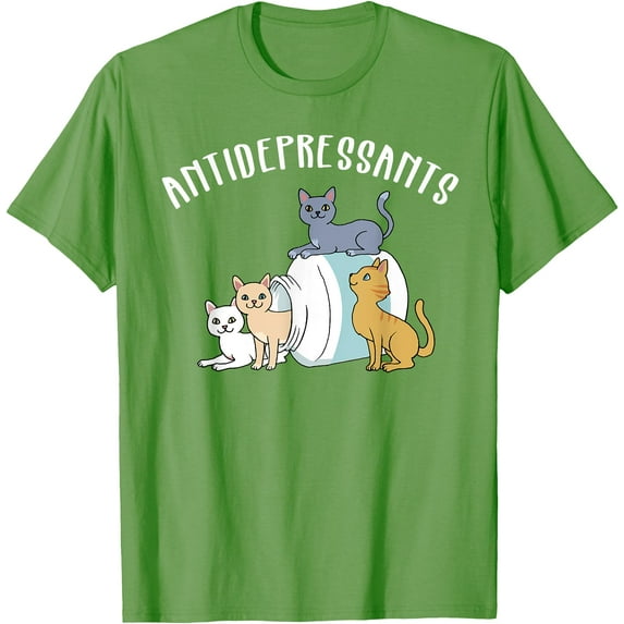 Cat Antidepressant Funny Cat Unisex T-Shirt for Men Women Kids Toddler,Lime Color,Size L