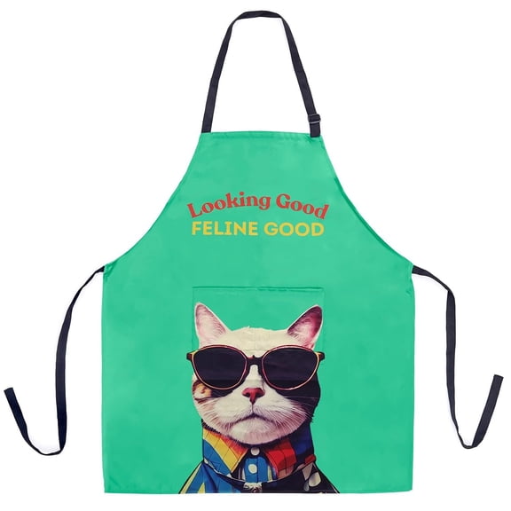 Cat Apron for Women with Pockets - for Kitchen, Grooming, Gardening, Painting, Cooking - Waterproof Cute Chef Apron, Colorful Fun with Flowers