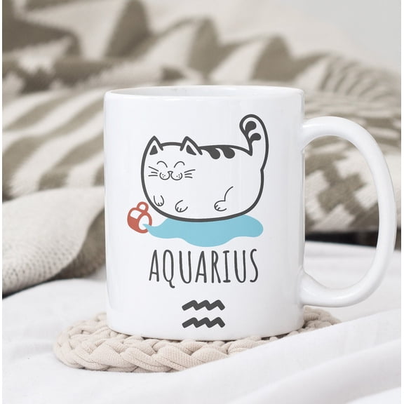 Cat Aquarius Zodiac Sign Mug, Cat Coffee Cup, Aquarius Star Sign Gift, Aquarius Horoscope, Ceramic Mug 11oz