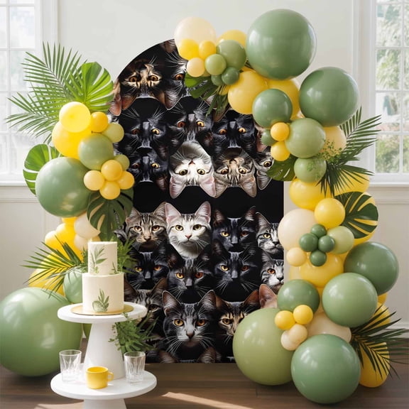 Cat Arch Backdrop Cover, 6.6FT, Pet Animal Cat Ears Eyes Spandex Arch Covers Double-Sided Backdrop for Wedding Birthday Party Photo Background Decoration