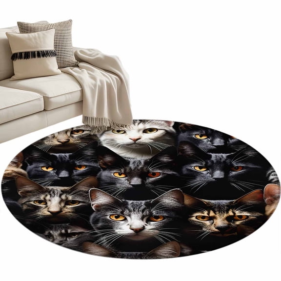 Cat Area Rug, Pet Animal Washable Large Circle Carpet, Non Slip Round Rug for Living Room/Bedroom/Dining Room/Home Office/Dorm