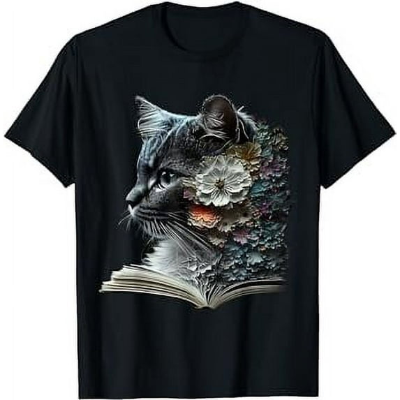Cat Art Book Cat Motif Flowers Cat T-Shirt