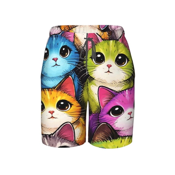 Cat Art Cute Pop Kitty Beach Pants Teen Shorts with Mesh Lining and Drawstring