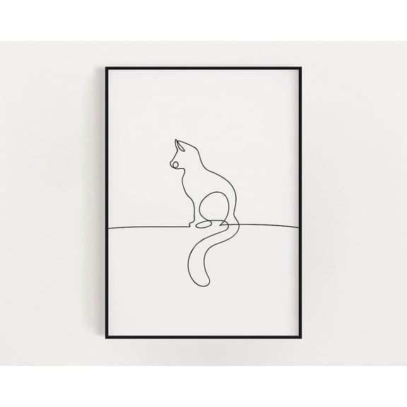 Cat Art Print Wall Art For Cat Lover Gift, Cat Line Art Wall Art For Bedroom Wall Decor, Cat Art Line Drawing Wall Art Home Decor #3266, Unframed Poster Size 8x12