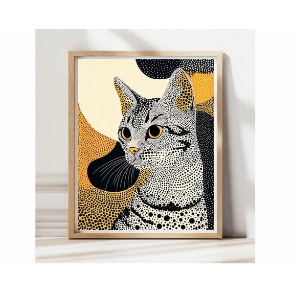 Cat Art Print Yayoi Kusama Poster Modern Pet Decor Floral Feline ...