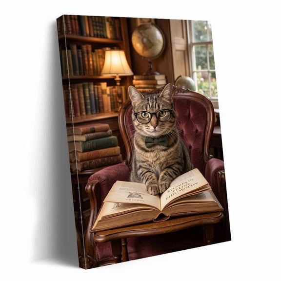 Cat Art Wall Art Feline Philosophy Dark Academia Library Decor Scholarly Cat Print Artwork Gift For Cat Lovers Home Decor, Unframed Paper Print