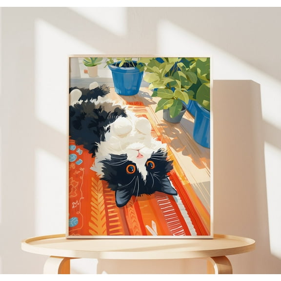 Cat Artist Whimsical Art Print, Creative Feline Decor, Painting Cat, Stretched Canvas Size 8x12
