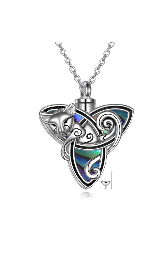 Cat Ash Necklace for Women Sterling Silver Celtic Cat Urn Necklace Cremation Jewelry for Ashes