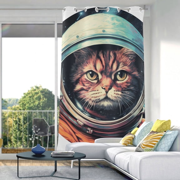 Cat Astronaut Circle Blackout Curtain Panels Drapes Privacy Assured with Light Filtering Curtains for Living room Bedroom Bathroom Window