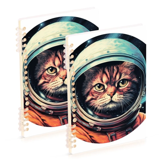 Cat Astronaut Circle Ring Binder Notebook Journey Note Diary College Ruled Spiral Notebook Study Loose Leaf Paper A5 60 Pages