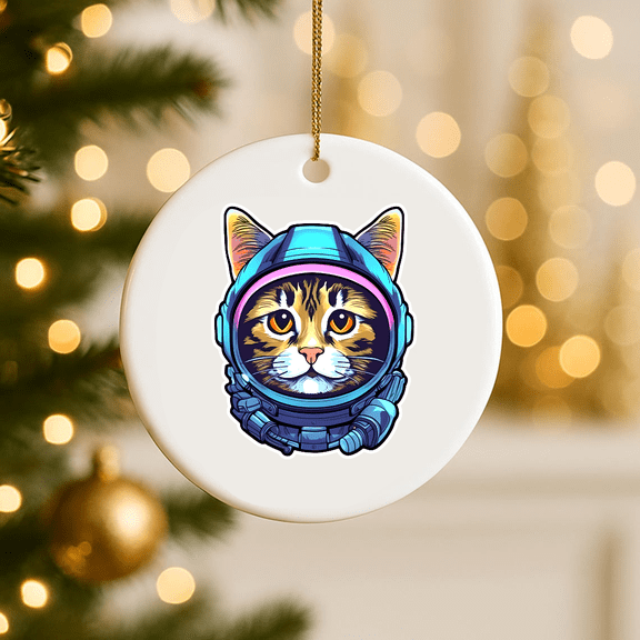 Cat Astronaut Ornament Space Kitty Glossy Ornament Cute Gift Tumbler Ornament Trending Gift Funny Birthday Gift 2D FLAT Ceramic Ornament