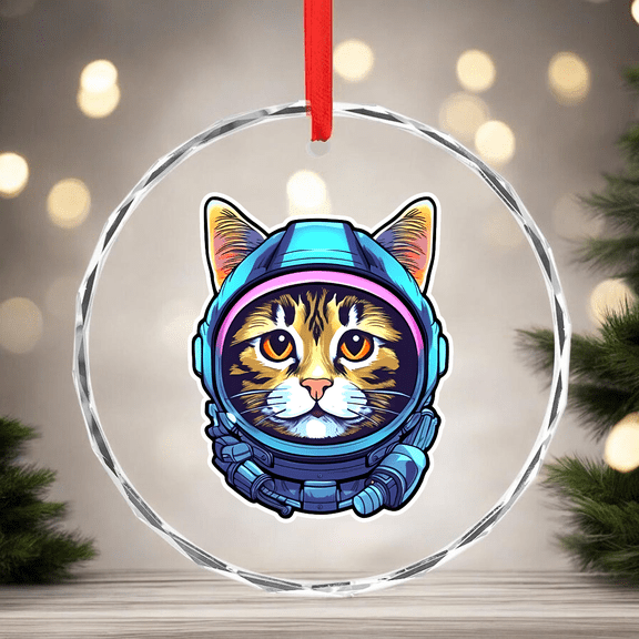 Cat Astronaut Ornament Space Kitty Glossy Ornament Cute Gift Tumbler Ornament Trending Gift Funny Birthday Gift CIRCLE GLASS ORNAMENT Home Decor
