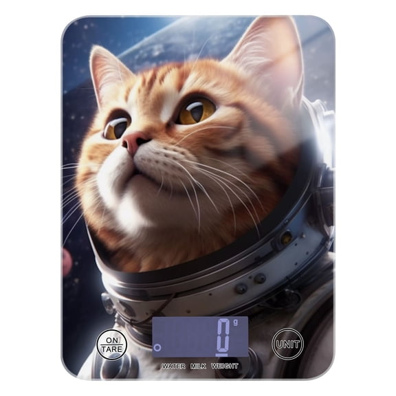 Cat Astronaut Planets Food Scale Digital Kitchen Scale Waterproof Tempered Glass Tare Function 11 lb for Baking Cooking Meal Prep