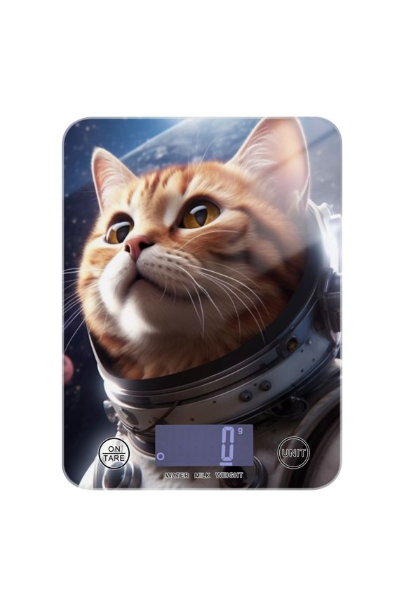 Cat Astronaut Planets Food Scale Digital Kitchen Scale Waterproof Tempered Glass Tare Function 11 lb for Baking Cooking Meal Prep
