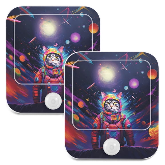 Cat Astronaut Planets and Moon Night Lights Plug into Wall LED with Auto Light Sensor Warm Light for Kids Hallway Bedroom Living Room Kitchen Bathroom Set of 2