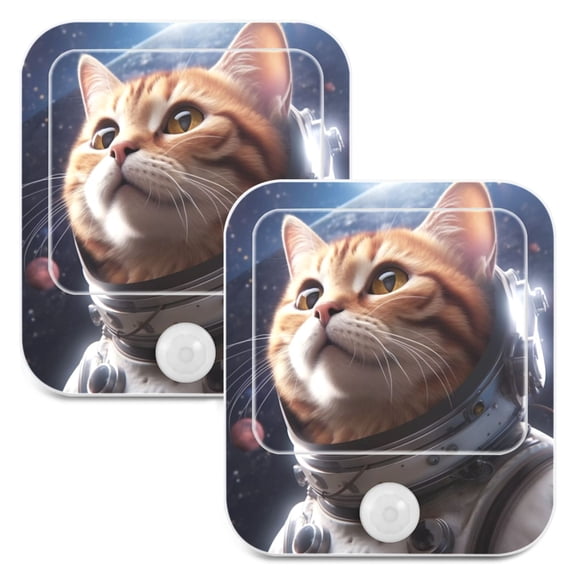 Cat Astronaut Planets Night Lights Plug into Wall LED with Auto Light Sensor Warm Light for Kids Hallway Bedroom Living Room Kitchen Bathroom Set of 2