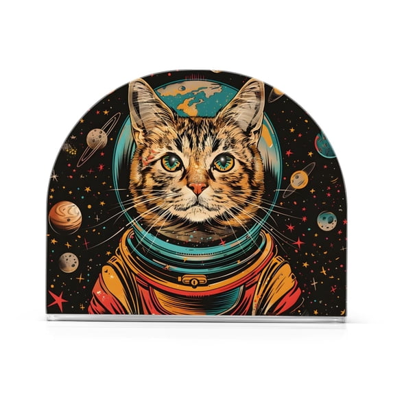 Cat Astronaut Planets Universe Napkin Holder for Table Clear Napkin Stand Paper Holder Acrylic Organizer Dispenser Napkins for Dinner Kitchen Restaurant Room