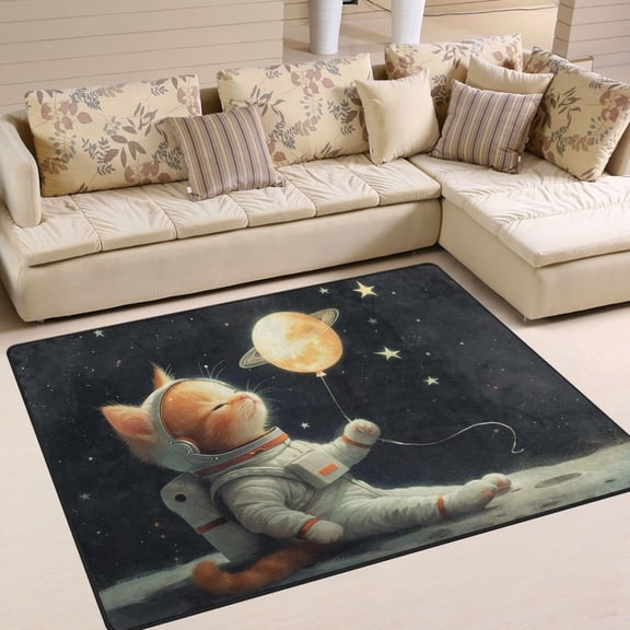 Cat Astronaut in Moon Stars Area Rug Washable 80 x 58 Floor Carpet Mat Non Slip for Bedroom Living Room Home Decor