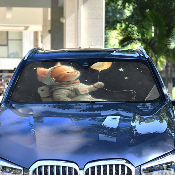 Cat Astronaut in Moon Stars Automotive Front Car Windshield Sun Shade Reflector Foldable for Front Fit for Cars Truck SUVs