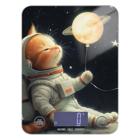 Cat Astronaut in Moon Stars Food Scale Digital Kitchen Scale Waterproof Tempered Glass Tare Function 11 lb for Baking Cooking Meal Prep