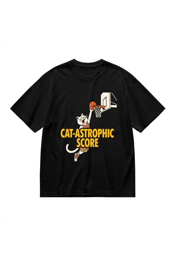 Cat-Astrophic Score, Basketball Cat Print 1, T Shirt for Men, Vintage Graphic Tees Men, 23806982,3XL