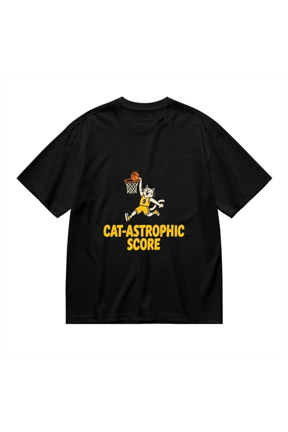 Cat-Astrophic Score, Basketball Cat Print 2, T Shirt for Men, Vintage Graphic Tees Men, 23806992,S