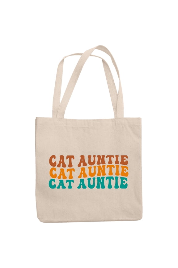 Cat Auntie, Title for an Aunt of Cats or Kitties, Groovy Retro Wavy Text Merch Gift, 12oz Canvas Tote Bag