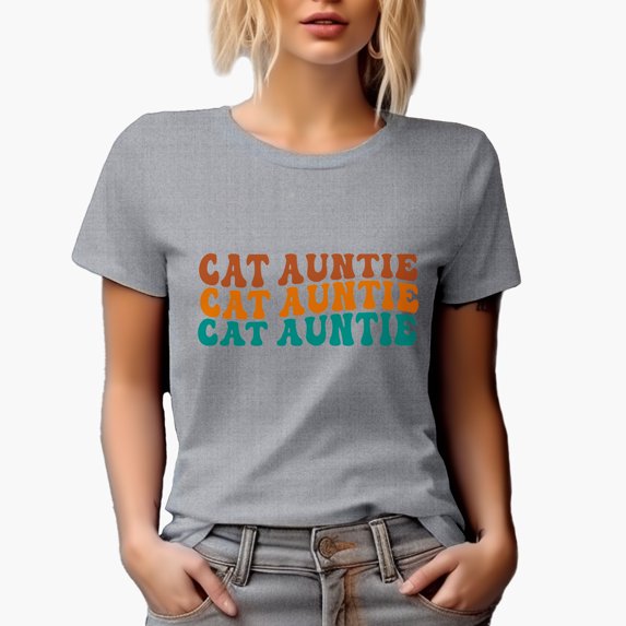Cat Auntie, Title for an Aunt of Cats or Kitties, Groovy Retro Wavy Text Merch Gift, Heather Grey T-Shirt, 2XL