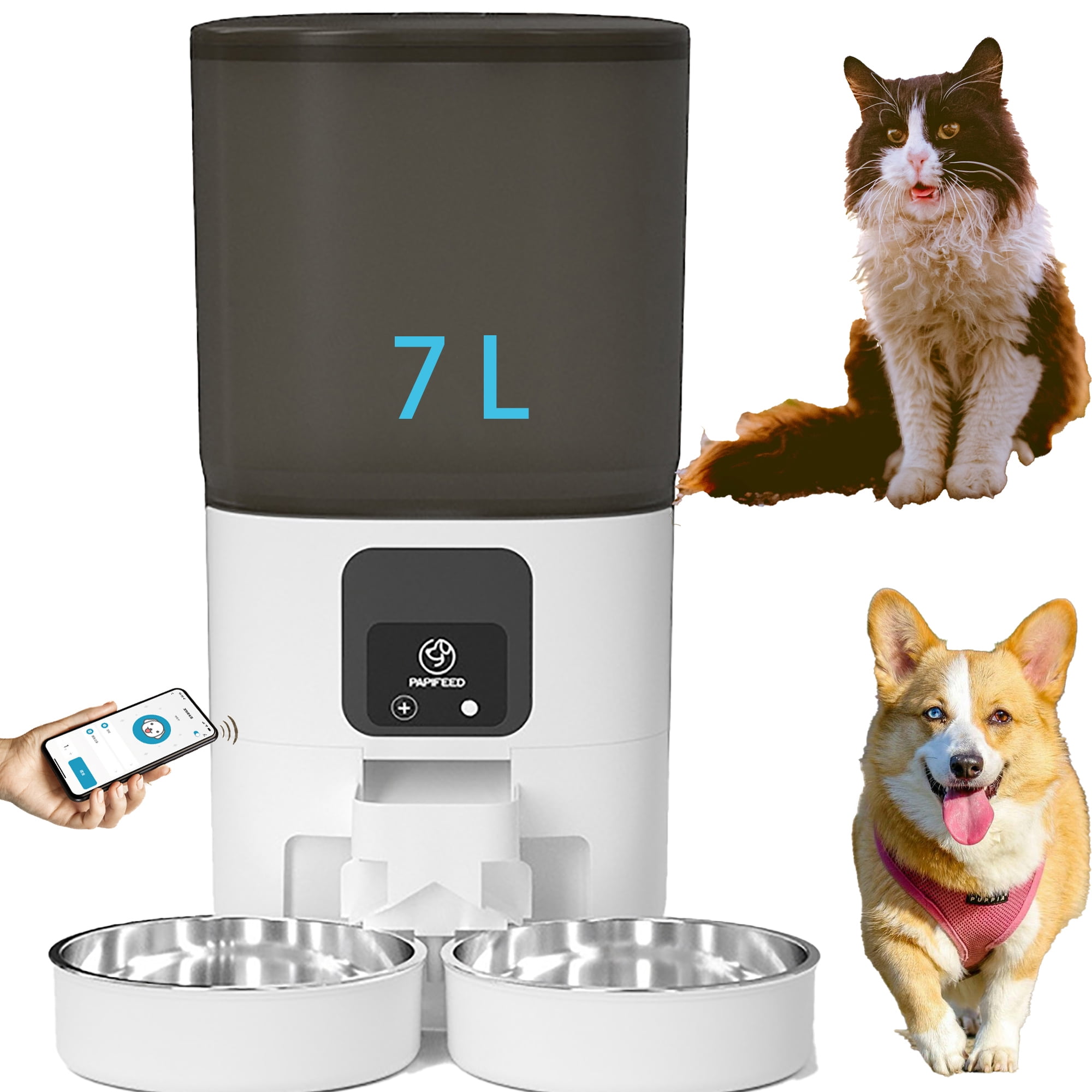 Cat Automatic Feeder for 2 Cats Double Pet Feeder with 2 Stainless Steel Bowls 7L Timed Cat Feeder with APP Remote Control Function Pet Food Dish Walmart