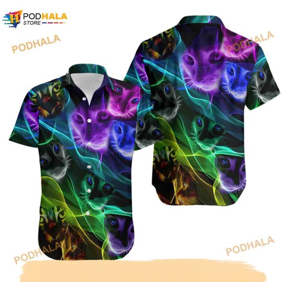 Cat Awesome Flash Neon Style Hawaiian Shirt