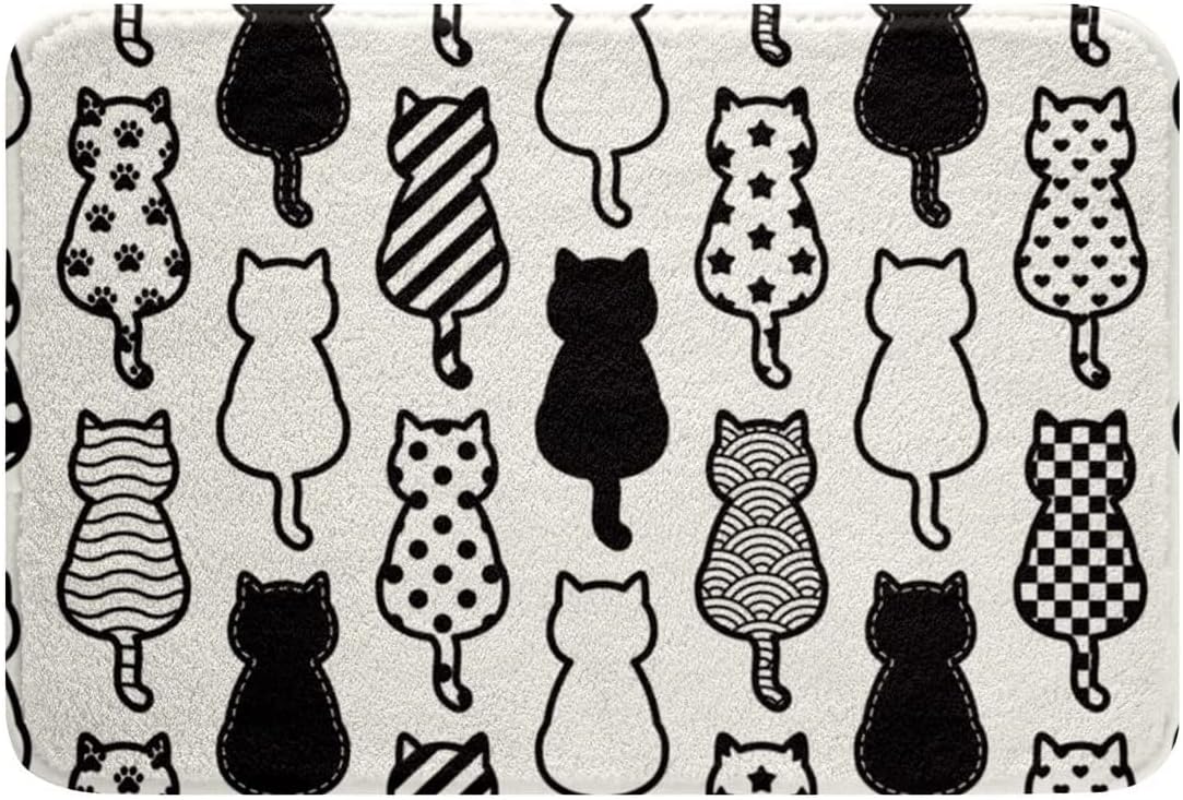 Cat Back Black and White Indoor Doormat Durable Front Door Mats