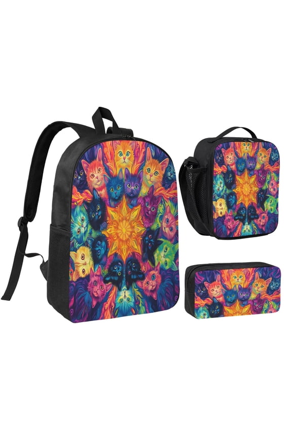 Cat Backpack 17 Inch Set with Lunch Bag and CaseDurableTravel Bag Combo for Work Commuting Daily Use