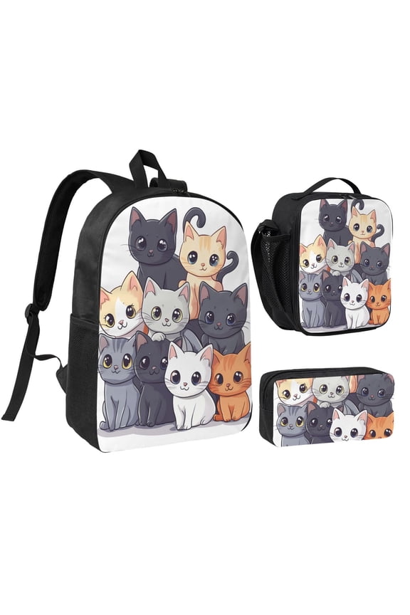 Cat Backpack 17 Inch Set with Lunch Bag and CaseDurableTravel Bag Combo for Work Commuting Daily Use