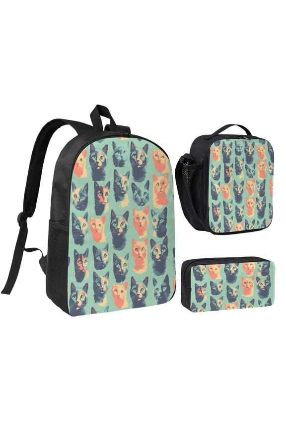 Cat Backpack 17 Inch Set with Lunch Bag and CaseDurableTravel Bag Combo for Work Commuting Daily Use