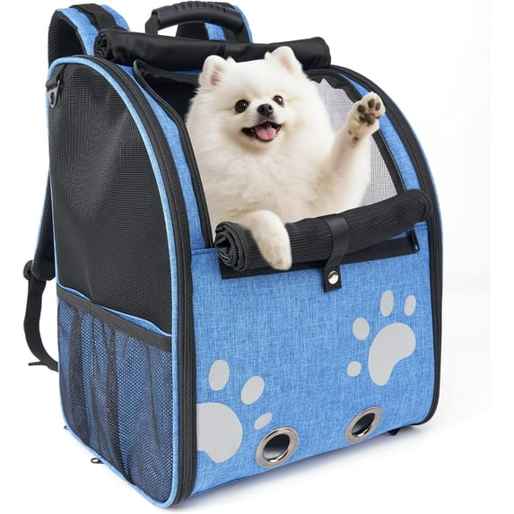 Cat Backpack Carrier, Breathable Cat Carrier Large Space UP 15 lb, Large Reflective Pet Carrier Backpack, Ventilated Mesh Dog Travel Pet Backpack for Hiking Walking Outdoor (Blue).