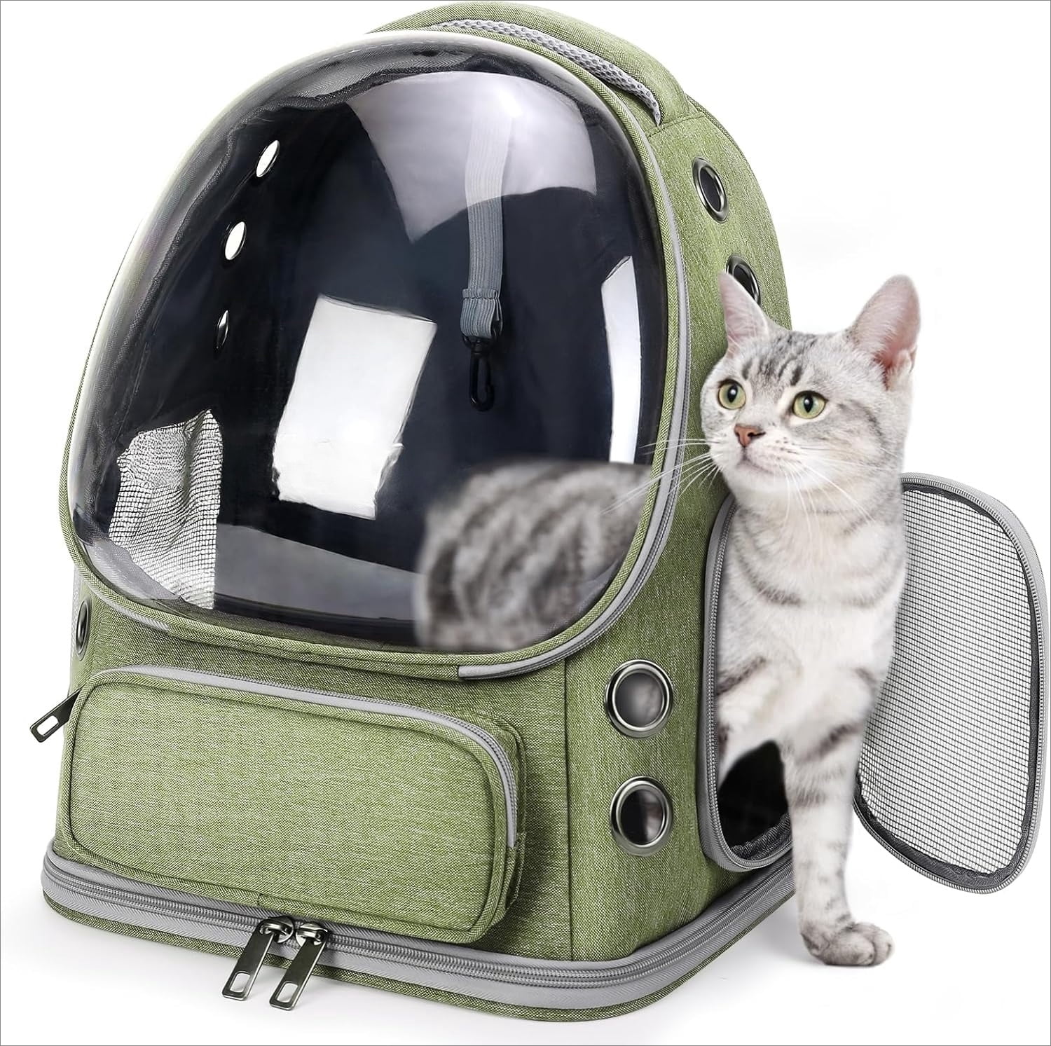 Cat Backpack Carrier, Breathable Cat Carrier Large Space Bubble Pet Backpack for Kitty Small Dog up to 15lbs, Transparent & Foldable Pet Carrier for Travel Hiking