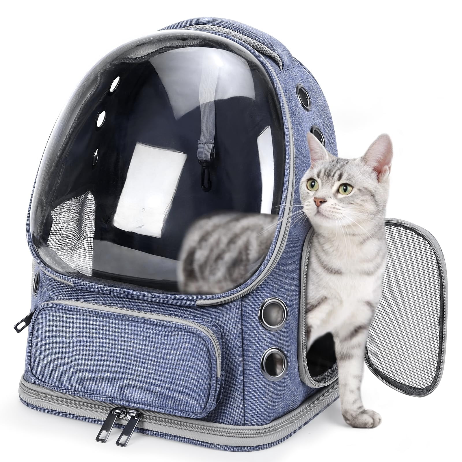 Cat Backpack Carrier, Breathable Cat Carrier Large Space Bubble Pet Backpack for Kitty Small Dog up to 15lbs, Transparent & Foldable Pet Carrier for Travel Hiking