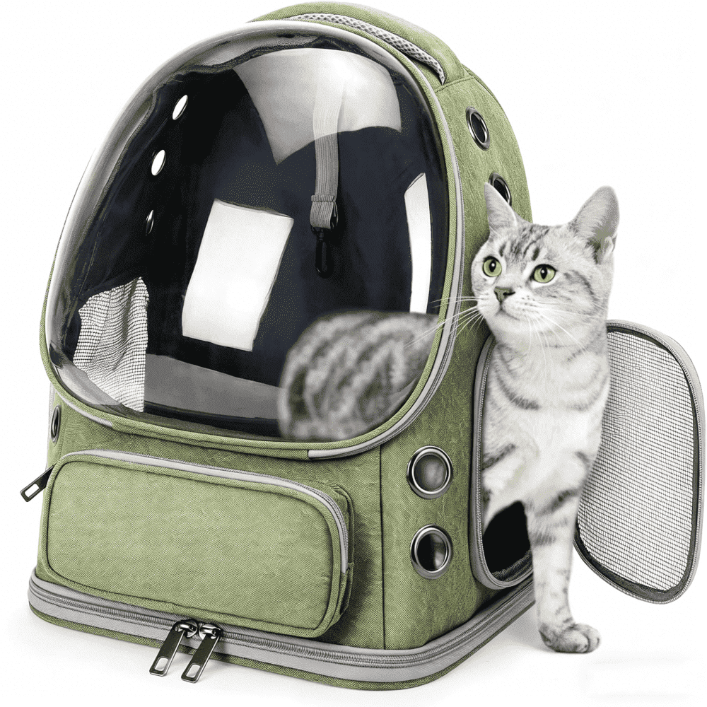 FENGCAI Cat Backpack Carrier, Breathable Cat Carrier Large Space Bubble Pet Backpack for Kitty Small Dog up to 16lbs-Green