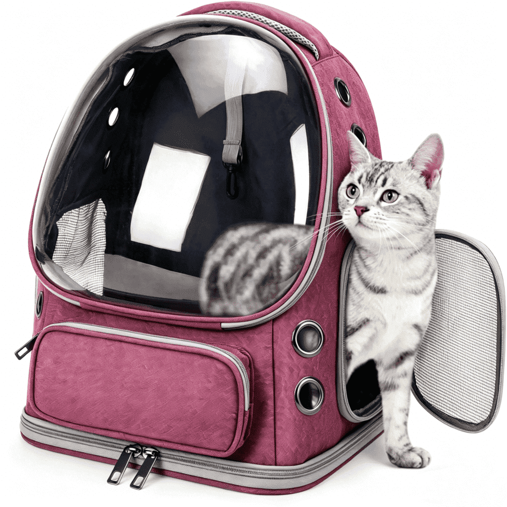 FENGCAI Cat Backpack Carrier, Breathable Cat Carrier Large Space Bubble Pet Backpack for Kitty Small Dog up to 16lbs-Pink