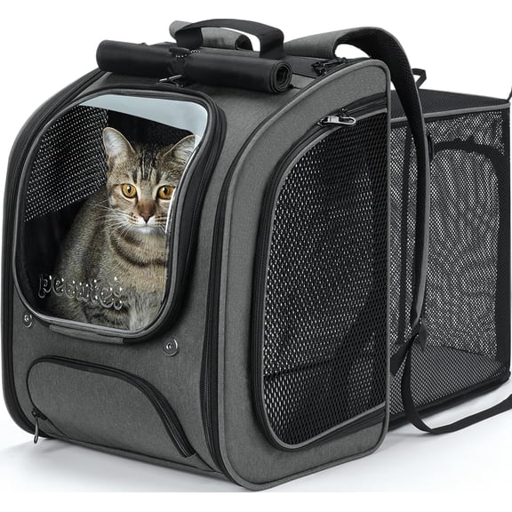 Cat Backpack Carrier Expandable, Large Space Cat Bubble Backpack, Breathable Cat Carrier, Shaded Dog Backpack Carrier for Travel, Hiking, Vet, Gray