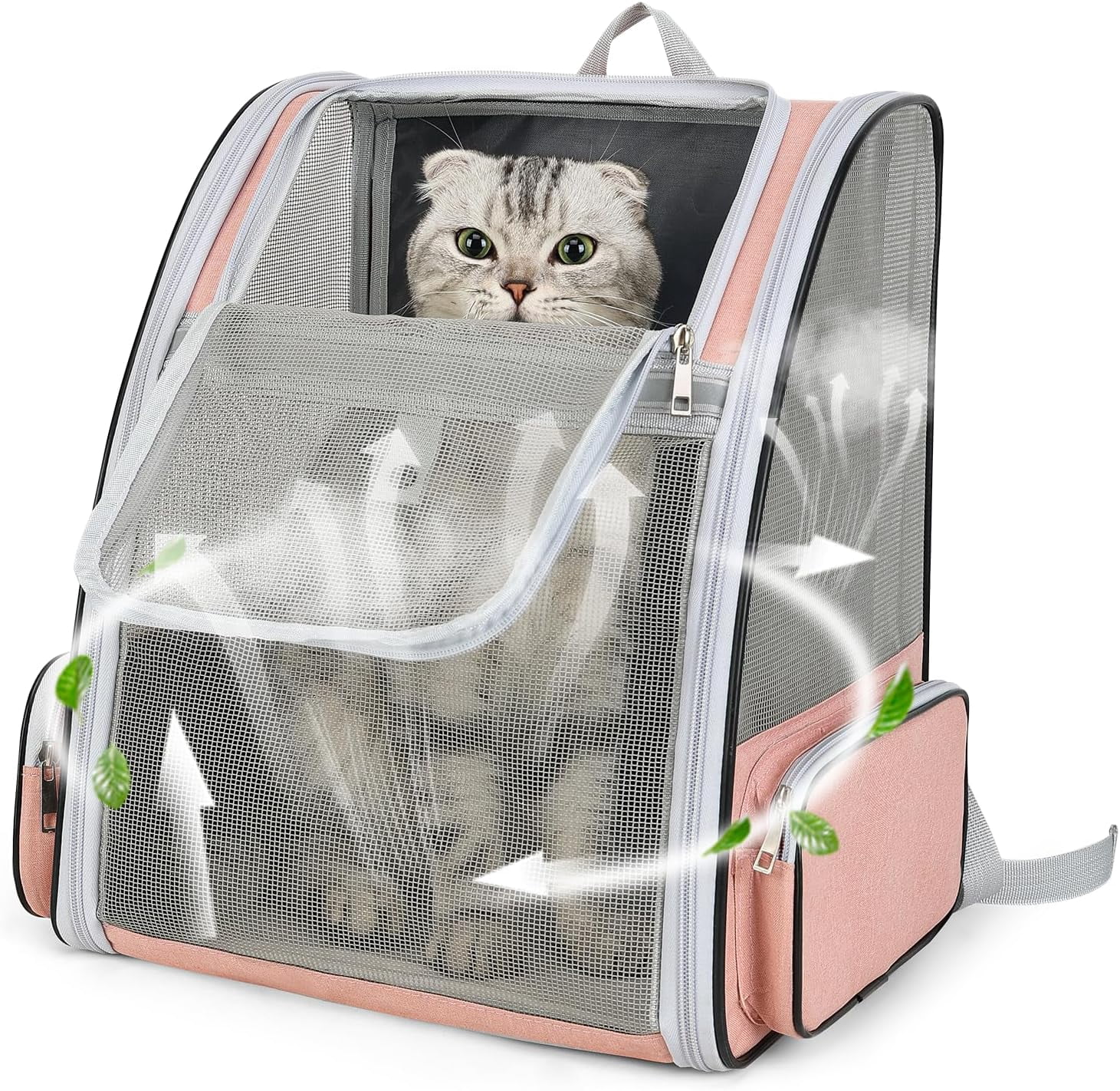 Cat Backpack Carrier Large Pet Backpack for Small Dog Medium Cat Puppy Kitten Bunny up to 15lbs, Ventilated Mesh Dog Collapsible Travel Backpack for Hiking Walking Outdoor