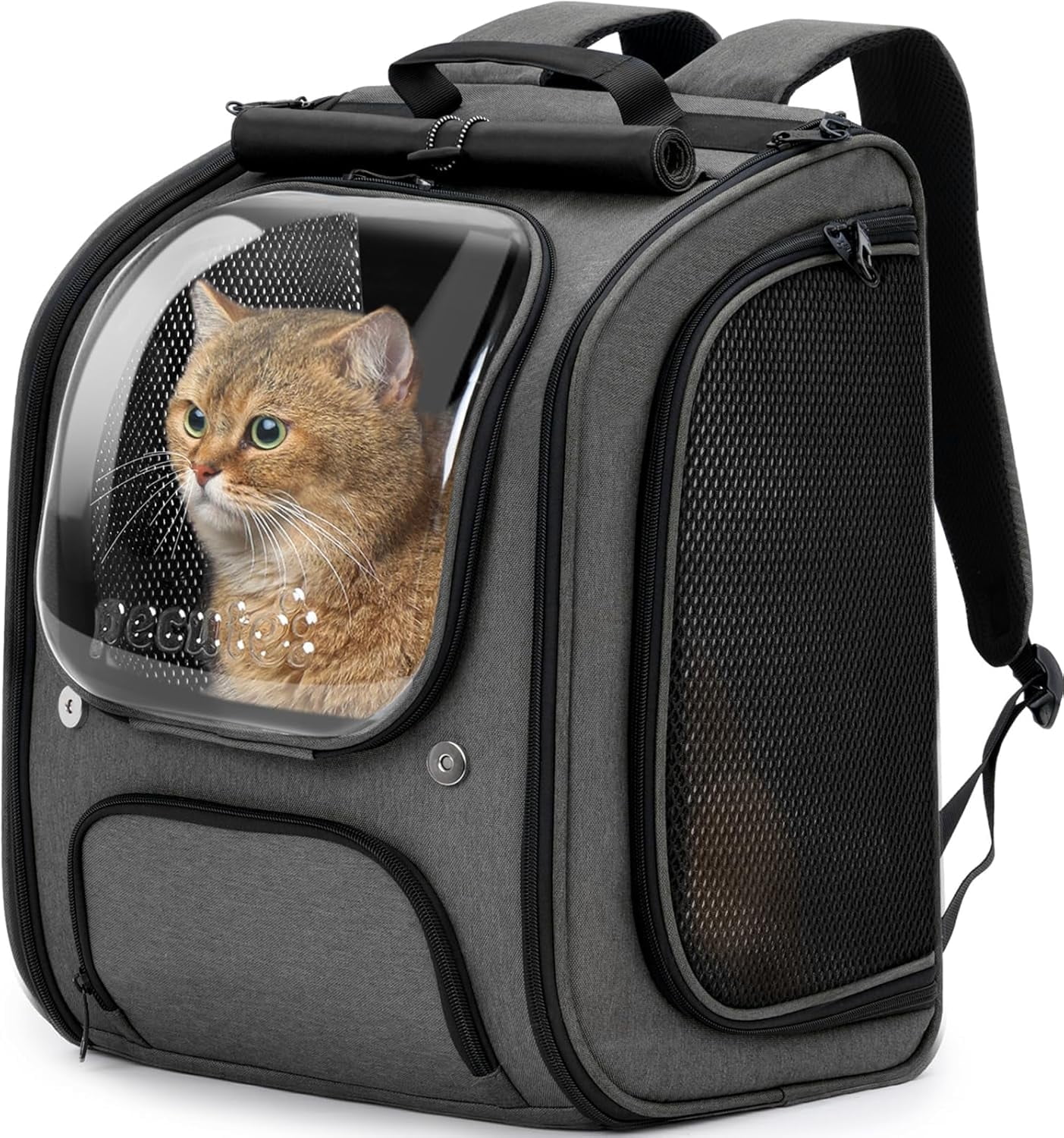 Cat Backpack Carrier, Large Space Cat Bubble Backpack, Breathable Cat Carrier, Shaded Dog Backpack Carrier, Ergonomic 3D Design for Travel, Hiking, Walk, Suitable for Shopping, Car, Vet, Gray