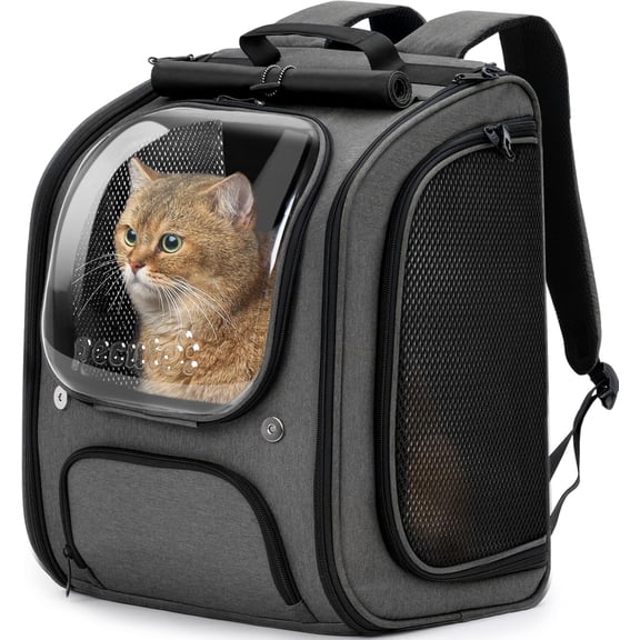 Cat Backpack Carrier, Large Space Cat Bubble Backpack, Breathable Cat Carrier, Shaded Dog Backpack Carrier, Ergonomic 3D Design for Travel, Hiking, Walk, Suitable for Shopping, Car, Vet, Gray